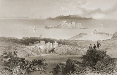 Utsikt over Howth Castle, County Dublin, Irland, fra "Scenery and Antiquities of Ireland" av George Virtue, 1860-tallet av William Henry Bartlett