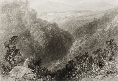 Utsikt over Powerscourt fra Dargle, County Wicklow, fra "Scenery and Antiquities of Ireland" av George Virtue, 1860-tallet av William Henry Bartlett