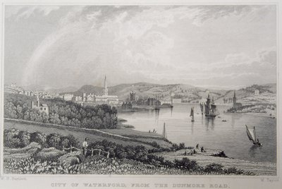 Utsikt over Waterford fra The Dunmore Road, Irland, gravert av W. Taylor av William Henry Bartlett