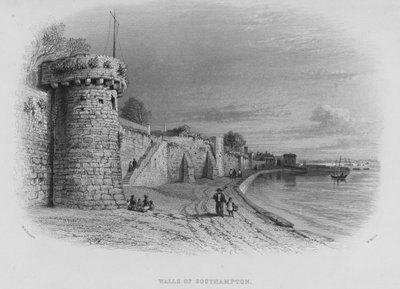 Walls of Southampton (gravering) av William Henry Bartlett