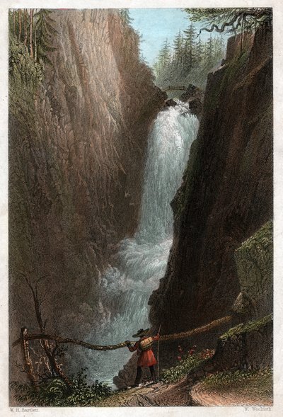 Fosser i Aar, i Aar Gotthard-massivet, De sveitsiske alper. rundt 1850 (gravering) av William Henry Bartlett