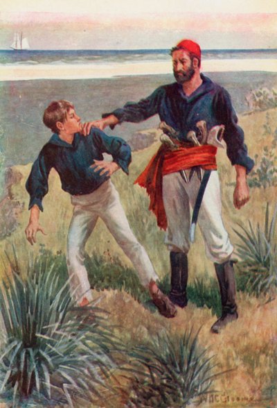 En tung hånd tok tak i skulderen min og holdt den som i en skrustikke av William Henry Charles Groome