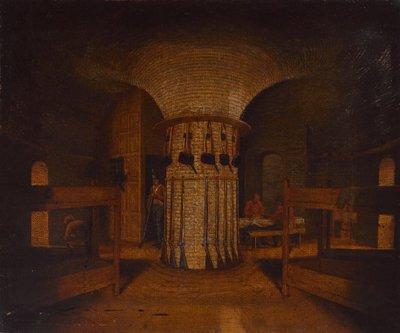 Interiøret i et brakkerom, muligens i et Martello-tårn, ca. 1812 (olje på lerret) av William Henry Ford