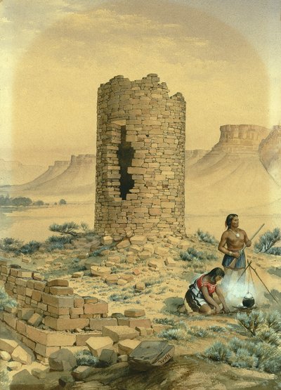 Det gamle runde tårnet i stein, 1875. av William Henry Holmes