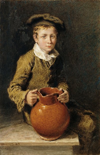 En gutt satt på en benk med en mugge, 1839 av William Henry Hunt