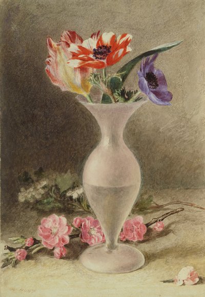Glassvase og blomster av William Henry Hunt