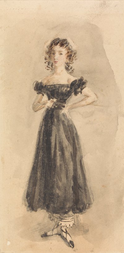Studie av en ung jente, med ringlets, i en svart aftenkjole av William Henry Hunt