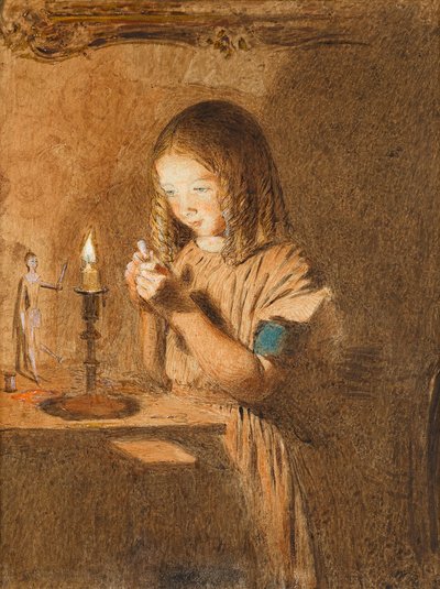 Threading a Needle: The Young Seamtress, ca. 1845 (wc på papir) av William Henry Hunt