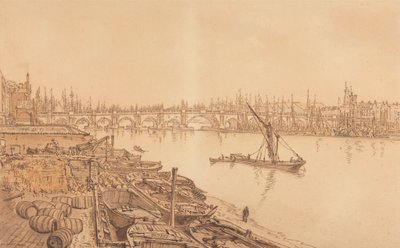 Utsikt over Old London Bridge av William Henry Hunt