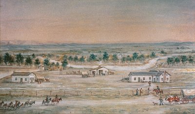 The Whitman Mission i 1845 (farge litho) av William Henry Jackson