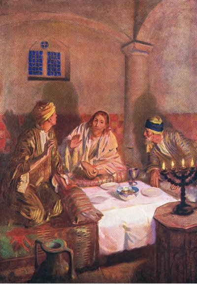 Evening at Emmaus, fra The Bible Picture Book utgitt av Thomas Nelson, ca. 1950 av William Henry Margetson