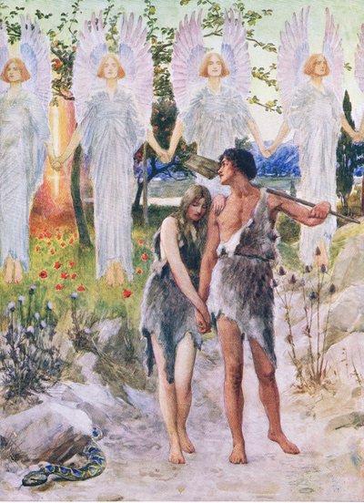I begynnelsen, fra The Bible Picture Book utgitt av Thomas Nelson, ca. 1950 av William Henry Margetson
