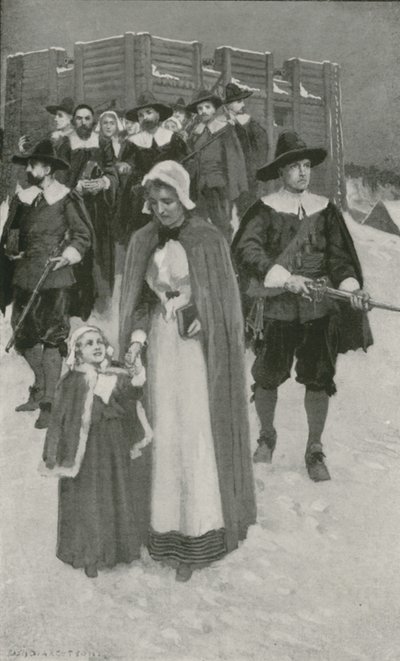 Sabbatsdagen med pilgrimsfedrene ved deres første bosetting i New Plymouth av William Henry Margetson
