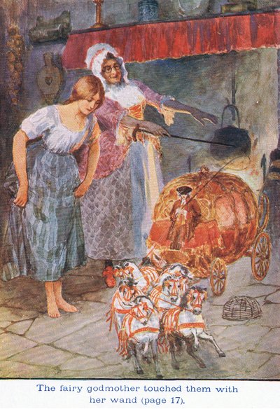 Fe-gudmoren rørte ved dem med tryllestaven sin, Askepott, 1925 av William Henry Margetson