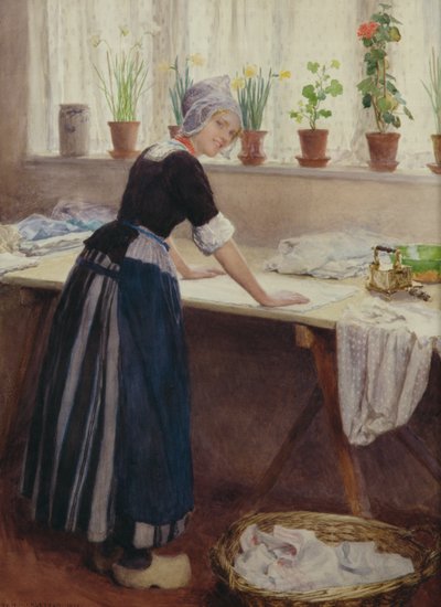 The Laundry Maid, 1915 (wc på papir) av William Henry Margetson