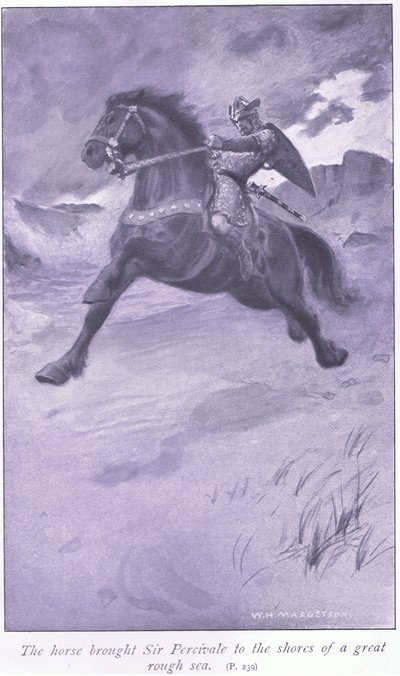 Hesten brakte Sir Percivale til bredden av en stor, grov sjø av William Henry Margetson