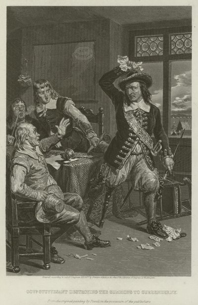 Guvernør Stuyvesant ødelegger innkallingen til å overgi New York, 1664 av William Henry Powell