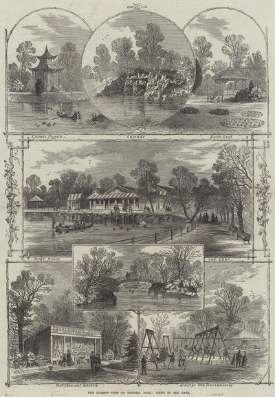 Dronningens besøk i Victoria Park, utsikt i parken av William Henry Prior
