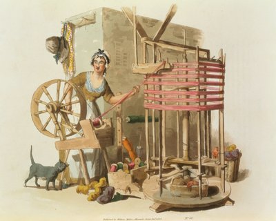 A Woman Wool Skeiner, gravert av kunstneren, 1808 (akvatint) av William Henry Pyne