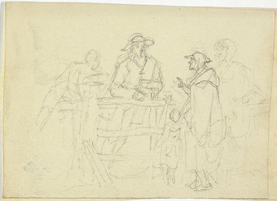 Fire figurer ved et gjerde av William Henry Pyne