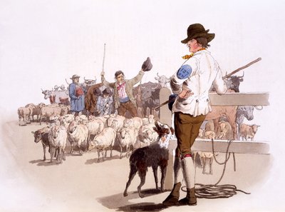 Herdsmen av sauer og storfe, fra The Costumes of Great Britain, pub. Av Henry Miller, 1805 (håndfarget trykk) av William Henry Pyne