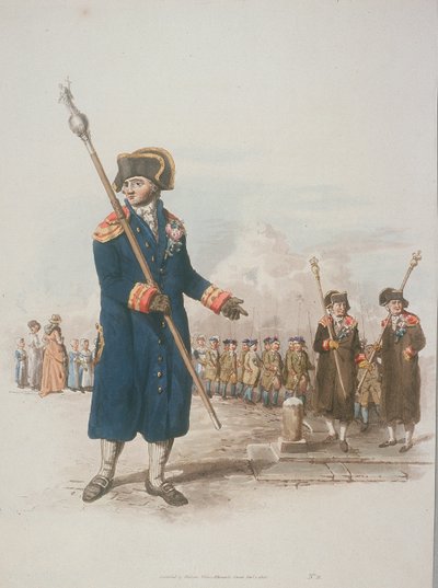 Parish Beadle i borgerdrakt med en stav, 1805 av William Henry Pyne