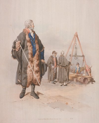 Ward Beadle i borgerdrakt, med en stav, ved en Wardmote-undersøkelse, 1805 av William Henry Pyne