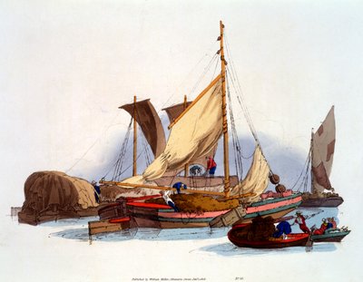 Waterman og Bargemen flytter varer og passasjerer, 1808 av William Henry Pyne