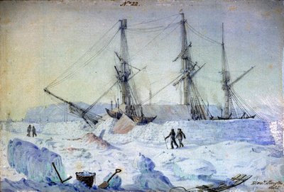 Nr. 22 er en visning av babord side av skipet med en effekt av soloppgang i februar 1837 og som viser tilstanden til snøveggene på den tiden. av William Henry Smyth
