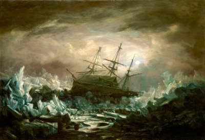 HMS #39;Terror#39;, kaptein Bach, i den farlige posisjonen i de arktiske områdene sommeren 1837 av William Henry Smyth
