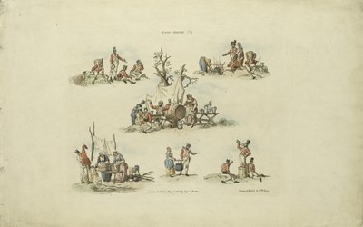 Camp Scenes, 1803 (farget etsning) av William Henry after Pyne