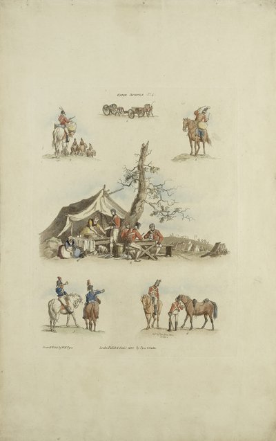 Camp Scenes, 1803 (farget etsning) av William Henry after Pyne