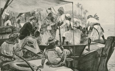 En britisk sjøoffiser som overhaler en arabisk slave Dhow (litho) av William Heysham (after) Overend