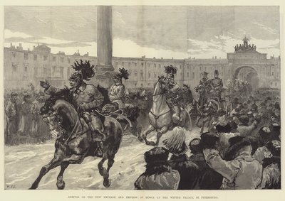 Ankomst av den nye keiseren og keiserinnen av Russland til vinterpalasset, St. Petersburg av William Heysham Overend