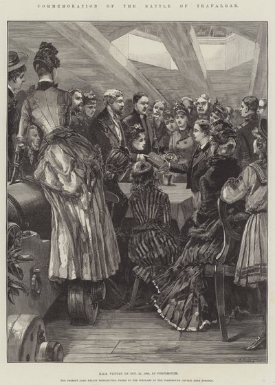 Minnemarkering av slaget ved Trafalgar, HMS Victory 21. oktober 1886, ved Portsmouth av William Heysham Overend