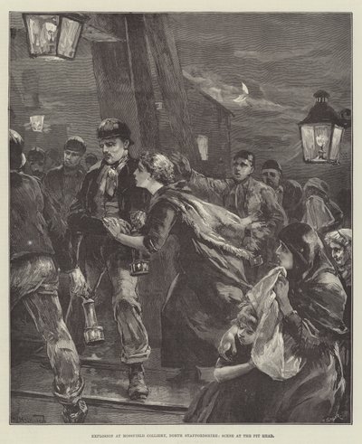 Eksplosjon ved Mossfield Colliery, North Staffordshire, scene ved Pit Head av William Heysham Overend