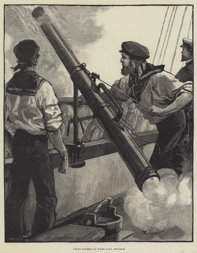 Skyte raketter om bord på HMS Monarch av William Heysham Overend