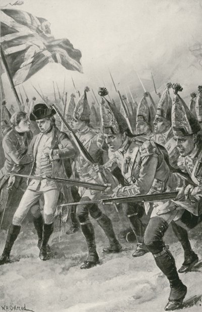 General Wolfe er dødelig såret mens han leder anklagen på Abrahams sletter av William Heysham Overend