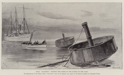 HMS Alacrity besøker scenen for slaget ved Yalu av William Heysham Overend
