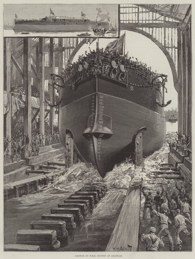 Lansering av HMS Rodney på Chatham av William Heysham Overend