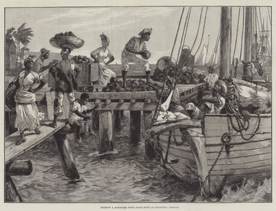 Laster en skonner med kakao-nøtter i Kingston, Jamaica av William Heysham Overend