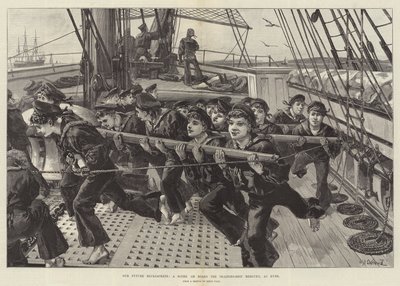 Our Future Bluejackets, en scene om bord på treningsskipet Mercury, på Ryde av William Heysham Overend