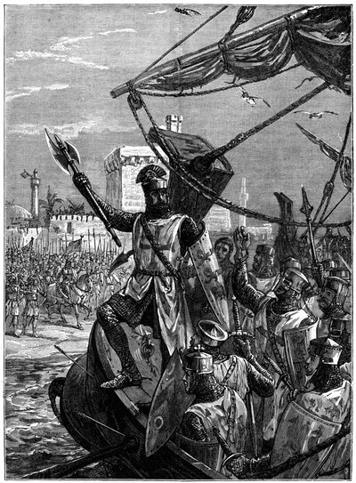 Richard I, Coeur de Lion lander ved Jaffa Joppa, september 1191, c1880. av William Heysham Overend