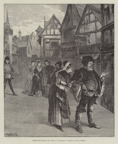 Scene fra Verdis New Opera of Falstaff, i Milano, akt III, scene 1 av William Heysham Overend