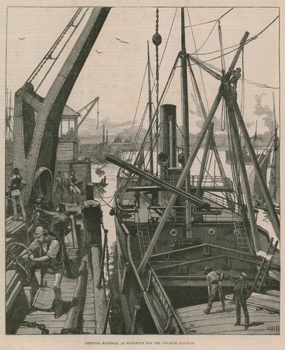 Fraktmateriell hos Woolwich for Souakim Railway (gravering) av William Heysham Overend