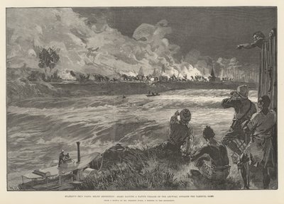 Stanleys Emin Pasha Relief Expedition, arabere som raiderte en innfødt landsby på Aruwimi, overfor Yambuya Camp av William Heysham Overend