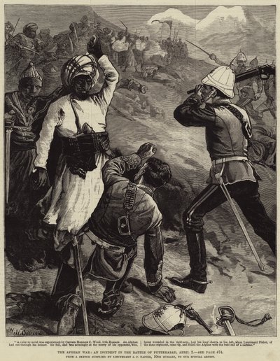 Den afghanske krigen, en hendelse i slaget ved Futtehabad, 2. april av William Heysham Overend