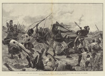 Slaget ved Suakin, den svarte soudanesiske bataljonen tar fienden i revers og fanger en av våpnene deres bak skyttergravene av William Heysham Overend