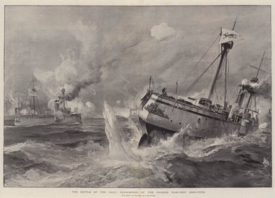 Slaget ved Yalu, grunnleggelsen av det kinesiske krigsskipet Chih-Yuen av William Heysham Overend