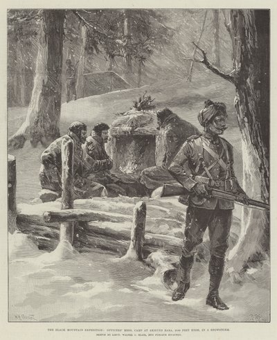 The Black Mountain Expedition, Officers Mess, leir ved Akhund Baba, 9100 fot høy, i en snøstorm av William Heysham Overend